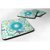 Caroline'S Treasures Cj2006-Ofc Letter O Flowers And Butterflies Teal Blue Foam Coasters (Set Of 4), 3.5, Multicolor