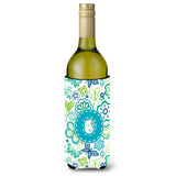 Letter O Flowers And Butterflies Teal Blue Wine Bottle Beverage Insulator Hugger Cj2006-Oliterk