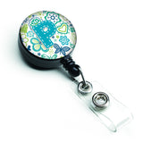 Caroline'S Treasures Letter P Flowers & Butterflies Teal Blue Retractable Badge Reel, Multicolor (Cj2006-Pbr)