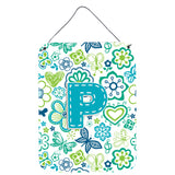 Caroline'S Treasures Cj2006-Pds1216 Letter P Flowers And Butterflies Teal Blue Wall Or Door Hanging Prints, 16 X 12, Multi