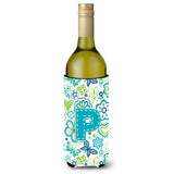 Letter P Flowers And Butterflies Teal Blue Wine Bottle Beverage Insulator Hugger Cj2006-Pliterk