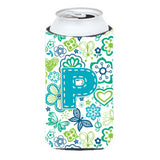 Letter P Flowers And Butterflies Teal Blue Tall Boy Beverage Insulator Hugger Cj2006-Ptbc