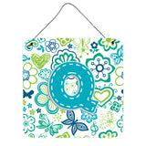 Caroline'S Treasures Letter Q Flowers And Butterflies Teal Blue Wall Or Door Hanging Prints, 6 X 6