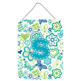 Caroline'S Treasures Cj2006-Sds1216 Letter S Flowers And Butterflies Teal Blue Wall Or Door Hanging Prints, 16 X 12, Multi