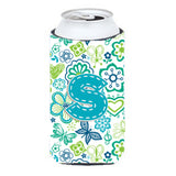 Letter S Flowers And Butterflies Teal Blue Tall Boy Beverage Insulator Hugger Cj2006-Stbc