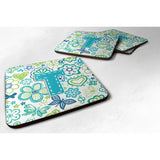 Caroline'S Treasures Cj2006-Tfc Letter T Flowers And Butterflies Teal Blue Foam Coasters (Set Of 4), 3.5, Multicolor