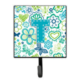 Caroline'S Treasures Cj2006-Tsh4 Letter T Flowers And Butterflies Teal Blue Leash Or Key Holder, Small, Multicolor