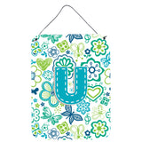 Caroline'S Treasures Cj2006-Uds1216 Letter U Flowers And Butterflies Teal Blue Wall Or Door Hanging Prints, 16 X 12, Multi