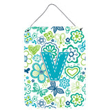 Caroline'S Treasures Cj2006-Vds1216 Letter V Flowers And Butterflies Teal Blue Wall Or Door Hanging Prints, 16 X 12, Multi