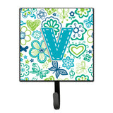 Caroline'S Treasures Cj2006-Vsh4 Letter V Flowers And Butterflies Teal Blue Leash Or Key Holder, Small, Multicolor