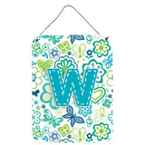 Caroline'S Treasures Cj2006-Wds1216 Letter W Flowers And Butterflies Teal Blue Wall Or Door Hanging Prints, 16 X 12, Multi
