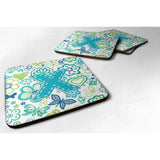 Caroline'S Treasures Cj2006-Xfc Letter X Flowers And Butterflies Teal Blue Foam Coasters (Set Of 4), 3.5, Multicolor