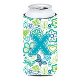 Letter X Flowers And Butterflies Teal Blue Tall Boy Beverage Insulator Hugger Cj2006-Xtbc