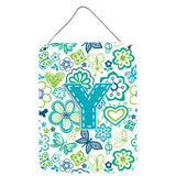 Caroline'S Treasures Cj2006-Yds1216 Letter Y Flowers And Butterflies Teal Blue Wall Or Door Hanging Prints, 16 X 12, Multi