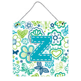Caroline'S Treasures Letter Z Flowers And Butterflies Teal Blue Wall Or Door Hanging Prints, 6 X 6