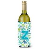 Letter Z Flowers And Butterflies Teal Blue Wine Bottle Beverage Insulator Hugger Cj2006-Zliterk