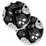 Caroline'S Treasures Letter F Day Of The Dead Skulls Black Set Of 2 Cup Holder Car Coasters Cj2008-Fcarc, 2.56, Multicolor