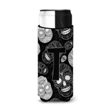 Letter T Day Of The Dead Skulls Black Ultra Beverage Insulators For Slim Cans Cj2008-Tmuk