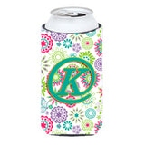 Letter K Flowers Pink Teal Green Initial Tall Boy Beverage Insulator Hugger Cj2011-Ktbc