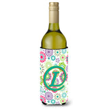 Letter L Flowers Pink Teal Green Initial Wine Bottle Beverage Insulator Hugger Cj2011-Lliterk