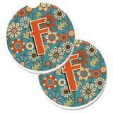 Caroline'S Treasures Letter F Flowers Retro Blue Set Of 2 Cup Holder Car Coasters Cj2012-Fcarc, 2.56, Multicolor