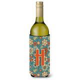 Letter H Flowers Retro Blue Wine Bottle Beverage Insulator Hugger Cj2012-Hliterk