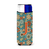 Letter J Flowers Retro Blue Ultra Beverage Insulators For Slim Cans Cj2012-Jmuk