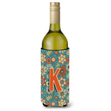 Letter K Flowers Retro Blue Wine Bottle Beverage Insulator Hugger Cj2012-Kliterk