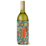 Letter N Flowers Retro Blue Wine Bottle Beverage Insulator Hugger Cj2012-Nliterk