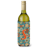 Letter S Flowers Retro Blue Wine Bottle Beverage Insulator Hugger Cj2012-Sliterk