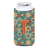 Letter T Flowers Retro Blue Tall Boy Beverage Insulator Hugger Cj2012-Ttbc