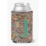 Letter J Retro Tribal Alphabet Initial Can Or Bottle Hugger Cj2013-Jcc