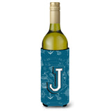 Letter J Sea Doodles Initial Alphabet Wine Bottle Beverage Insulator Hugger Cj2014-Jliterk