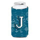 Letter J Sea Doodles Initial Alphabet Tall Boy Beverage Insulator Hugger Cj2014-Jtbc
