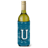 Letter U Sea Doodles Initial Alphabet Wine Bottle Beverage Insulator Hugger Cj2014-Uliterk