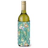 Letter N Circle Circle Teal Initial Alphabet Wine Bottle Beverage Insulator Hugger Cj2015-Nliterk