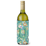 Letter U Circle Circle Teal Initial Alphabet Wine Bottle Beverage Insulator Hugger Cj2015-Uliterk