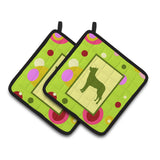 Caroline'S Treasures Lime Green Dots Beauceron Pair Of Pot Holders Ck1113Pthd, 7.5Hx7.5W, Multicolor