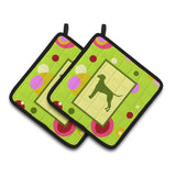 Caroline'S Treasures Lime Green Dots Dalmatian Pair Of Pot Holders Ck1127Pthd, 7.5Hx7.5W, Multicolor