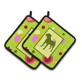 Caroline'S Treasures Lime Green Dots Pit Bull Pair Of Pot Holders Ck1153Pthd, 7.5Hx7.5W, Multicolor