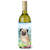 Caroline'S Treasures Ck1969Literk Mountian Flowers Fawn Pug Wine Bottle Hugger Cold-Beverage-Koozies, 750 Ml, Multicolor