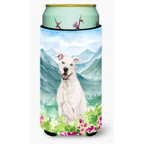 Caroline'S Treasures Ck1996Tbc Flowers White Staffie Bull Terrier Tall Boy Hugger Cold-Beverage-Koozies, Multicolor
