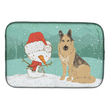 Caroline'S Treasures German Shepherd And Snowman Christmas Dish Drying Mat, 14 X 21