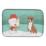 Caroline'S Treasures Fawn Boxer And Snowman Christmas Dish Drying Mat, 14 X 21