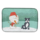 Caroline'S Treasures Black Staffie Snowman Christmas Dish Drying Mat, 14 X 21