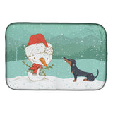 Caroline'S Treasures Black Tan Dachshund Snowman Christmas Dish Drying Mat, 14 X 21