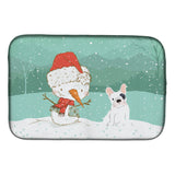 Caroline'S Treasures Piebald French Bulldog Snowman Christmas Dish Drying Mat, 14 X 21