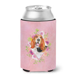 Caroline'S Treasures Ck4116Cc Basset Hound Pink Flowers Can Or Bottle Hugger Cold-Beverage-Koozies, 12 Oz, Multicolor