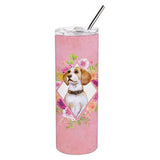 Caroline'S Treasures Beagle Pink Flowers Double Walled Stainless Steel 20 Oz Skinny Travel-Insulated-Tumblers, Multicolor