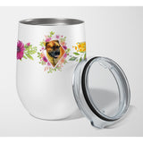 Caroline'S Treasures Borboel Mastiff Pink Flowers Stainless Steel 12 Oz Stemless Wine Glass Travel-Insulated-Tumblers, Multico